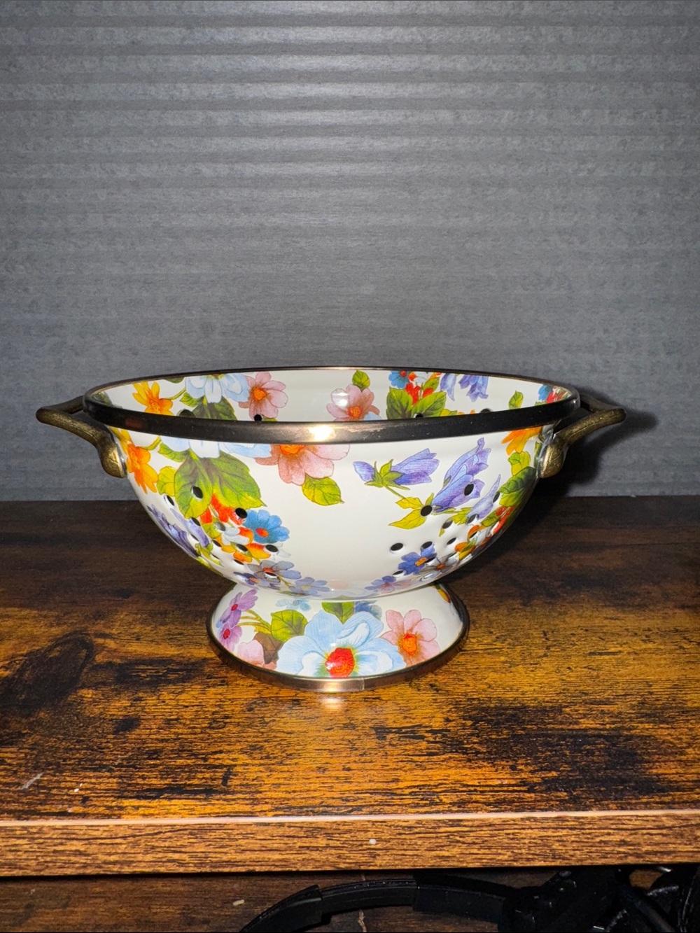Mackenzie Childs Small Floral Ceramic Pedestal Colander - Multicolor
